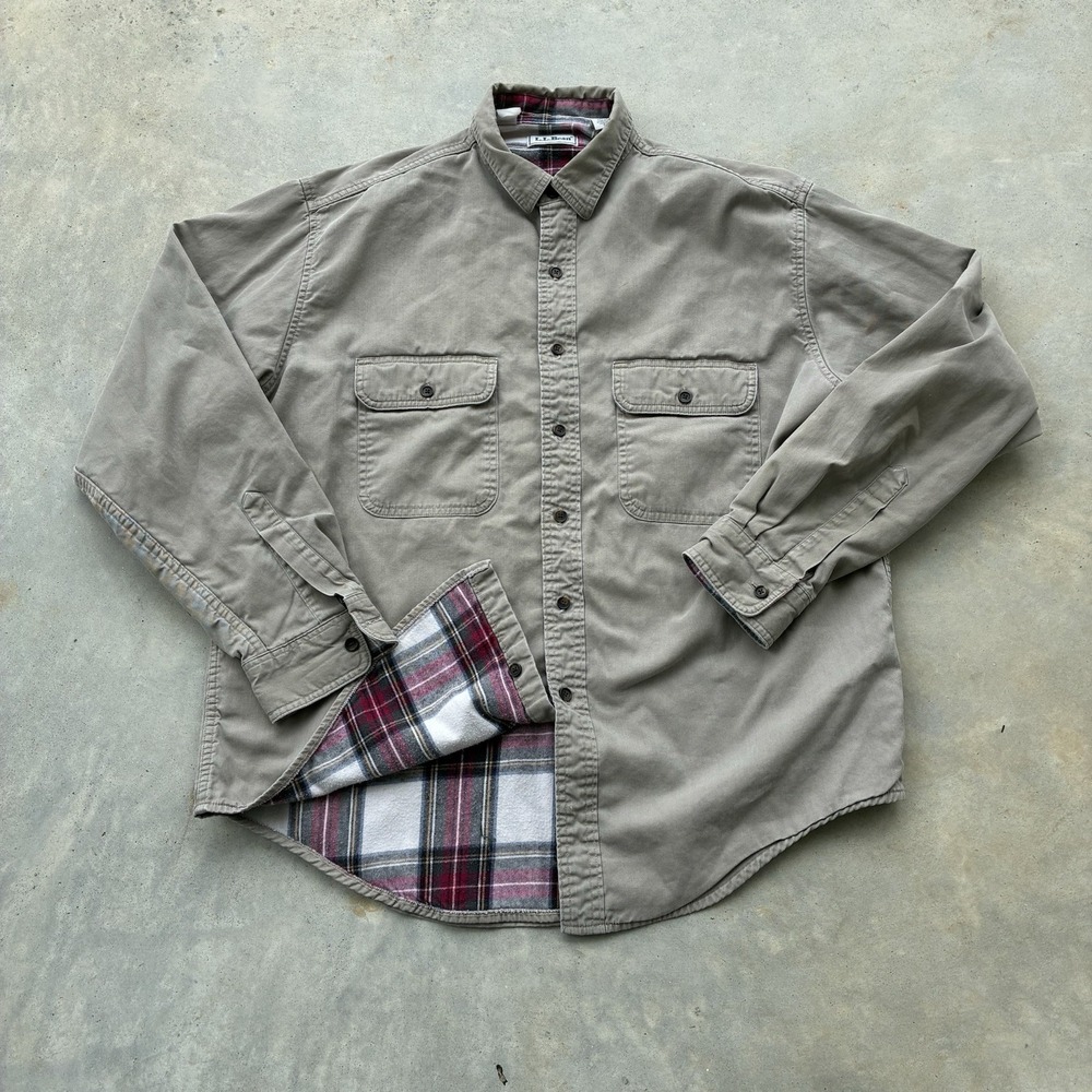 VTG Large LL Bean Shacket A038 Hurricane Flannel Lined Twill Camp Canada Made